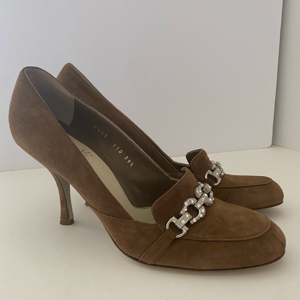 Michel Perry Suede Stiletto, Crystal Embellished Equestrian Horse Bit, S…